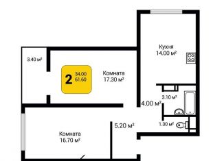 Продается 2-комнатная квартира, 63 м2, посёлок Отрадное, Рубиновая улица, 12