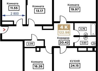 Продается четырехкомнатная квартира, 123 м2, Краснодар, Школьная улица, 1, Прикубанский округ