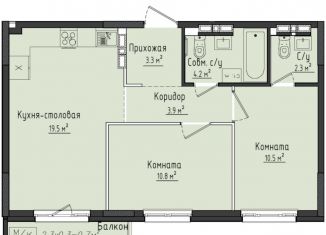 Продается 2-комнатная квартира, 54.5 м2, село Первомайский