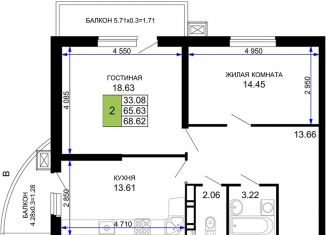 Продажа двухкомнатной квартиры, 68.6 м2, Краснодар, Музыкальный микрорайон