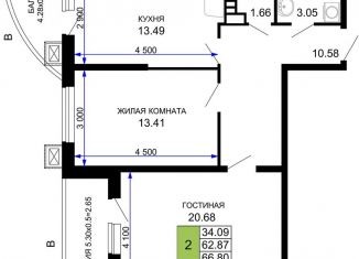 Продам 2-комнатную квартиру, 66.8 м2, Краснодар, Музыкальный микрорайон