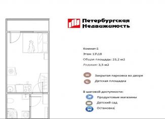 Квартира на продажу студия, 22.3 м2, Мурино, улица Шоссе в Лаврики, 89, ЖК Тридевяткино Царство