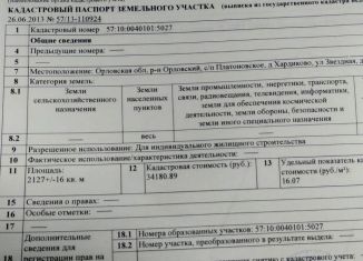 Продажа участка, 21 сот., Орловская область, Звёздная улица, 21