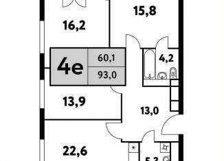 4-комнатная квартира на продажу, 93 м2, Москва, Фестивальная улица, 15к24/3, район Левобережный