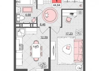 Продажа 1-комнатной квартиры, 44.6 м2, Краснодар, микрорайон Завод Радиоизмерительных Приборов