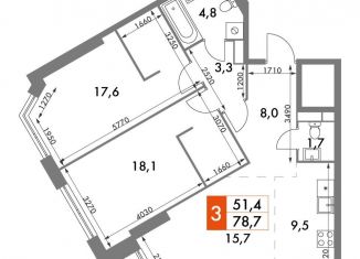 Продается трехкомнатная квартира, 78.7 м2, Москва, ЖК Архитектор
