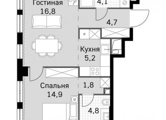 Продаю 2-комнатную квартиру, 52.3 м2, Москва, ЖК Сидней Сити
