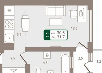 Продается квартира студия, 31.7 м2, село Ембаево, Бульварная улица, 9