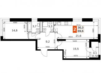 2-комнатная квартира на продажу, 69.6 м2, Москва, район Покровское-Стрешнево