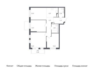 Продам трехкомнатную квартиру, 77.7 м2, Тюмень, жилой комплекс Чаркова 72, 1.1
