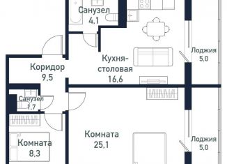 2-комнатная квартира на продажу, 65.3 м2, Челябинская область