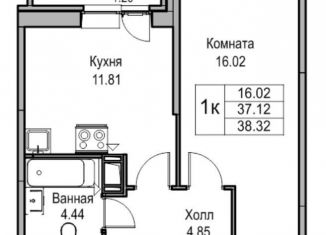 1-комнатная квартира на продажу, 37 м2, Санкт-Петербург, муниципальный округ Лахта-Ольгино, Ивинская улица, 19к4