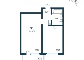1-комнатная квартира на продажу, 40.1 м2, Ленинградская область