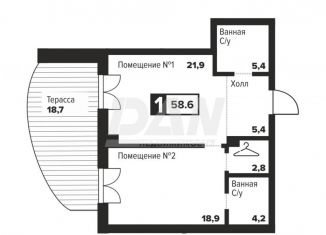 1-комнатная квартира на продажу, 58.6 м2, Челябинск, улица Труда, 157А