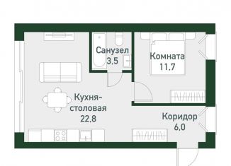 Продается 1-комнатная квартира, 43.1 м2, Челябинская область