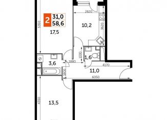 Продается 2-ком. квартира, 58.5 м2, Московская область, улица Полковника Романова, 11