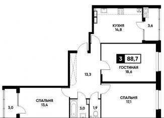 Продам 3-комнатную квартиру, 88.7 м2, Ставрополь, микрорайон № 36, улица Тухачевского, 33к1