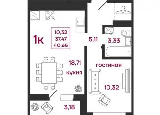 Продаю однокомнатную квартиру, 40.7 м2, Пензенская область, улица Баталина, 31