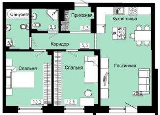 Продажа трехкомнатной квартиры, 73.6 м2, Красноярск