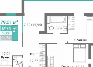 Продажа двухкомнатной квартиры, 69.7 м2, Крым