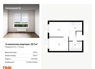 2-комнатная квартира на продажу, 32.1 м2, Москва, ЖК Сигнальный 16
