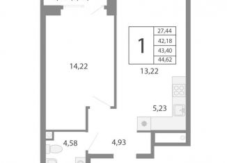 2-комнатная квартира на продажу, 43.4 м2, Екатеринбург, Верх-Исетский район, площадь 1905 года