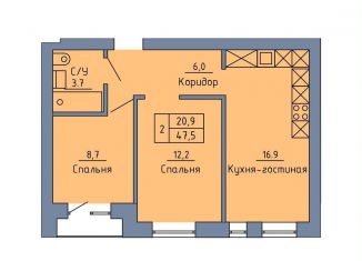 2-комнатная квартира на продажу, 47.9 м2, Оренбург, Промышленный район