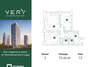 Продается двухкомнатная квартира, 72.5 м2, Москва, метро Петровско-Разумовская, Ботаническая улица