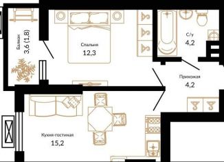 Продается 1-комнатная квартира, 37.8 м2, Краснодар