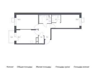 2-комнатная квартира на продажу, 56.6 м2, деревня Середнево, жилой комплекс Цветочные Поляны Экопарк, к3
