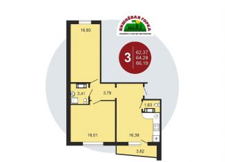 Продается 3-комнатная квартира, 66.4 м2, Челябинская область
