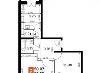 Продается двухкомнатная квартира, 52.6 м2, Калуга, Солнечный бульвар, 18, ЖК Молодёжный