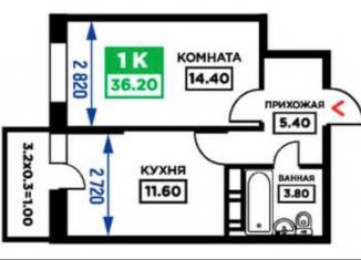 Продается 1-комнатная квартира, 36.2 м2, Краснодар, Дубравная улица, 1, микрорайон Молодёжный
