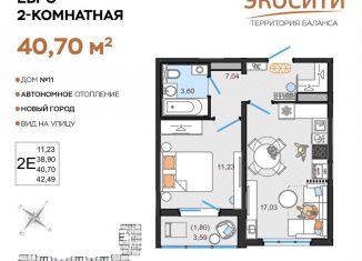 2-комнатная квартира на продажу, 40.7 м2, Ульяновская область, жилой комплекс ЭкоСити, 11