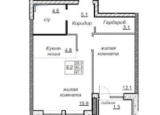 Двухкомнатная квартира на продажу, 45.1 м2, Пермь, улица Луначарского, 97, Ленинский район
