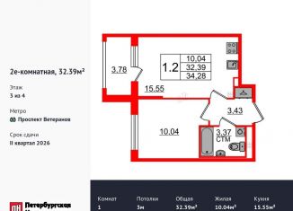 1-комнатная квартира на продажу, 32.4 м2, Санкт-Петербург