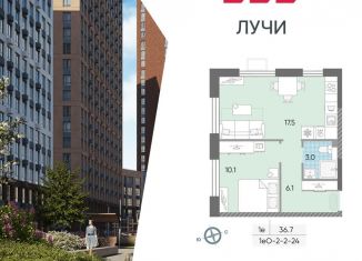 Продается однокомнатная квартира, 36.7 м2, Москва, жилой комплекс Лучи, к15, метро Новопеределкино