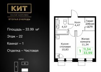 Продается однокомнатная квартира, 34 м2, Московская область
