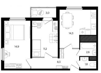 2-комнатная квартира на продажу, 54.6 м2, Ростов-на-Дону, улица Ткачёва, 21, ЖК Левенцовка Парк
