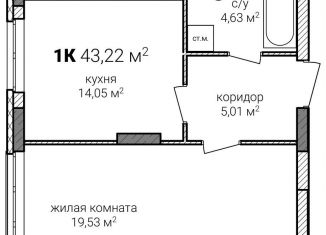 Продам 1-комнатную квартиру, 43.2 м2, Нижний Новгород, Советский район