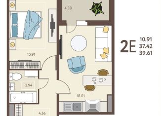 Продам 1-комнатную квартиру, 39.6 м2, Липецк
