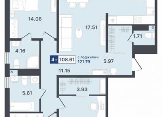 4-комнатная квартира на продажу, 108.6 м2, Тюмень, Ставропольская улица, 1, Калининский округ