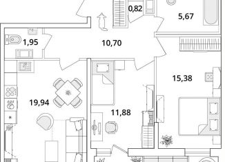 Продажа 2-комнатной квартиры, 70.3 м2, Санкт-Петербург, Кубинская улица, 82к3с1, метро Звёздная