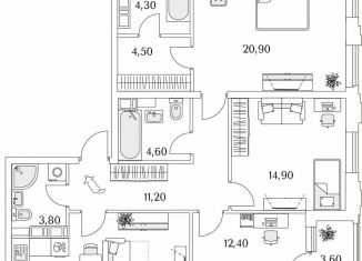 Продажа трехкомнатной квартиры, 22.9 м2, Санкт-Петербург, метро Комендантский проспект, Планерная улица, 99