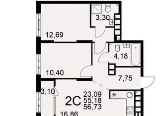 Продам 2-ком. квартиру, 56.7 м2, Рязань, Московский район