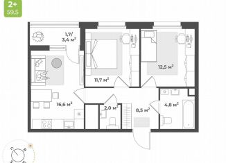 Продается двухкомнатная квартира, 57.8 м2, Тверь