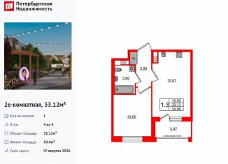 Продам 1-комнатную квартиру, 33.1 м2, посёлок Шушары