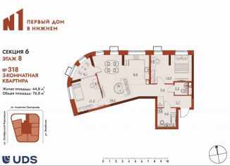 Продажа трехкомнатной квартиры, 76.8 м2, Нижний Новгород, метро Московская