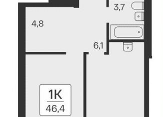 Продаю 1-комнатную квартиру, 46.4 м2, Новосибирская область