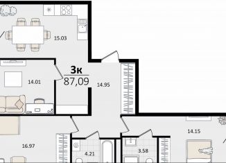 Продажа 3-комнатной квартиры, 87.1 м2, Краснодар